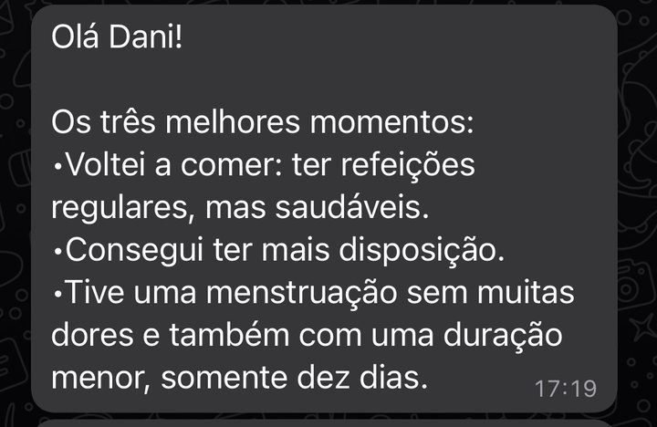 Mensagem de paciente que deixou o anticoncepcional